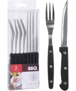 BBQ Steakmessen en Vorken 8 Stuks RVS/Zwart