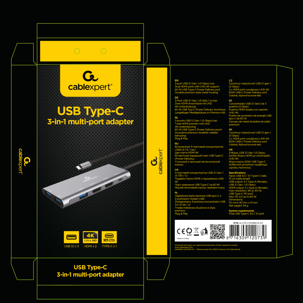 Cablexpert Gmb Usb-c Multi-poort 3-in-1 - Image 5