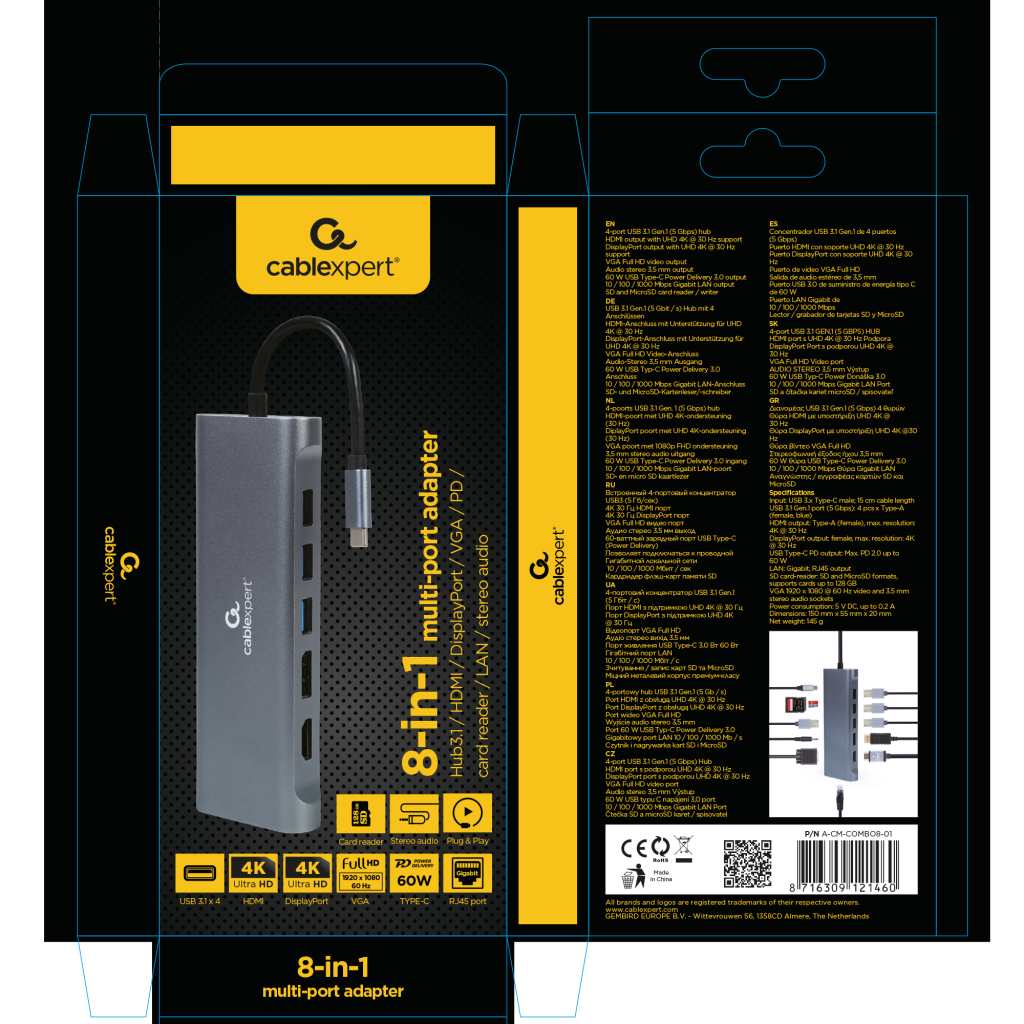 Cablexpert Gmb Usb-c Multi-poort 8-in-1 - Image 5
