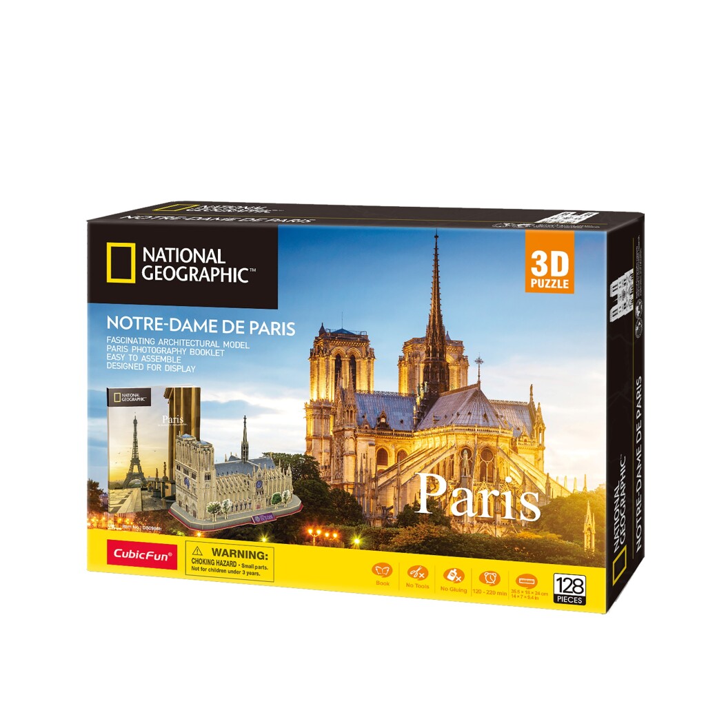 Cubic Fun National Geographic 3D Puzzel Notre-Dame Parijs 128 Stukjes - Afbeelding 5