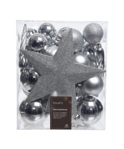 Decoris Kerstballen Mat/Glas/Glitter 33 Stuks Zilver