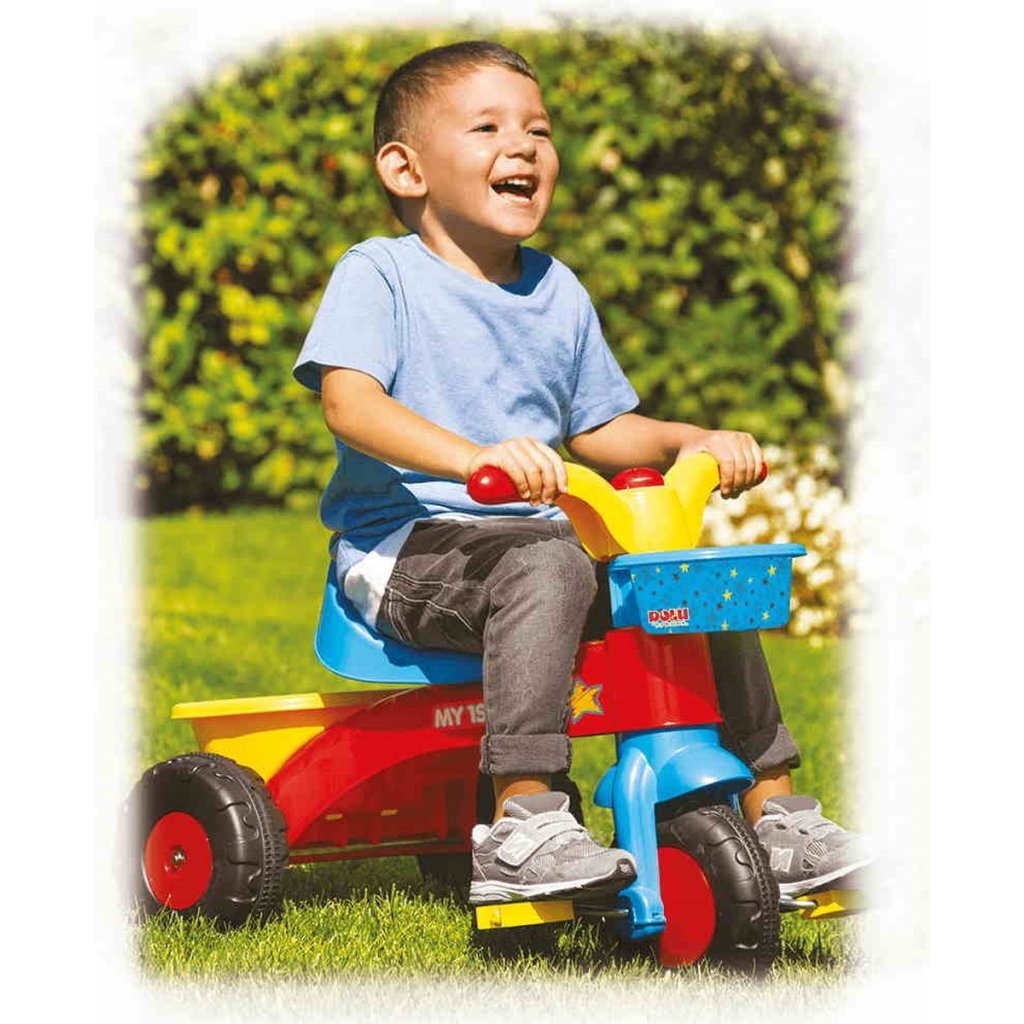 Dolu Mijn Eerste Driewieler met Duwstang 90x45x84 cm Blauw/Rood/Geel - Image 3