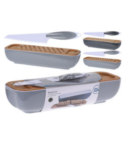 Excellent Houseware Broodtrommel + Houten Snijplank en Mes Assorti