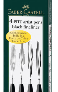 Faber Castell FC-167115 Tekenstift Faber-Castell Pitt Artist Pen Etui 4 Stuks Zwart M/F/S/XS