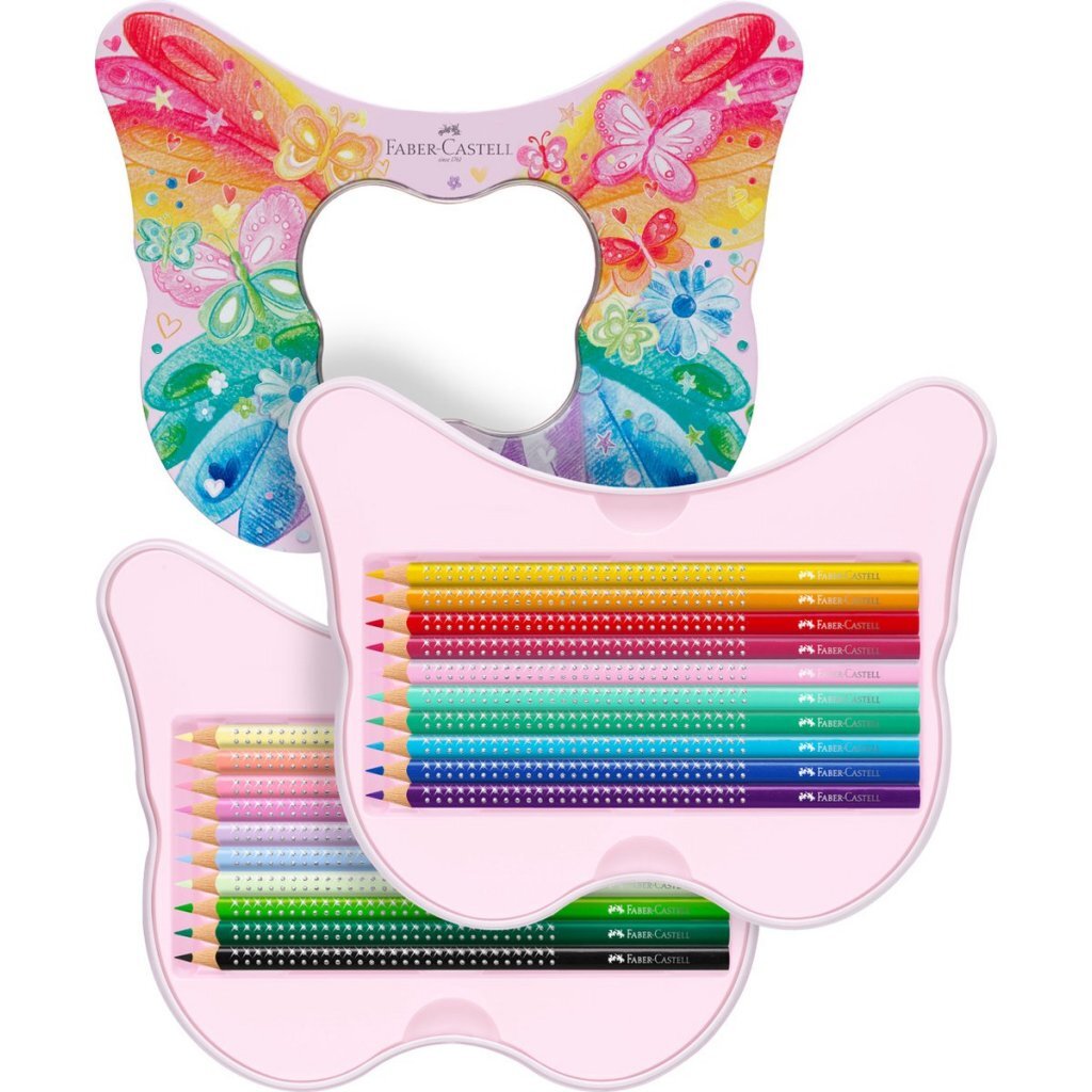 Faber Castell FC-201971 Kleurpotloden Sparkle in Vlinder Bewaarblik 12 Standaard Kleuren + 8 Pastel Kleuren + Stickers - Image 2