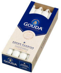 Gouda Kroonkaarsen 24x2.4 cm 8 Stuks Wit