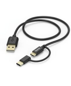 Hama 2in1-micro-USB-kabel Met USB-Type-C-adapter 1 M Zwart