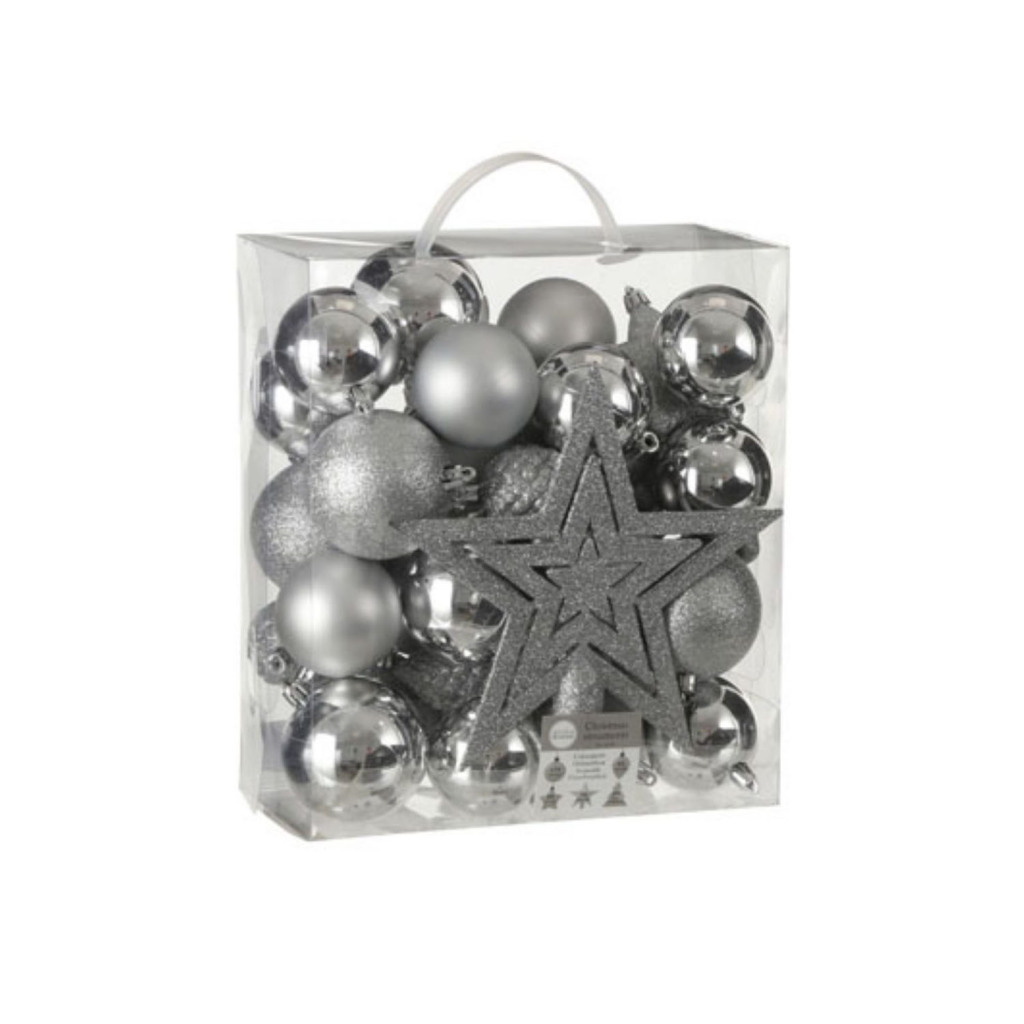 House of Seasons Kerstboom Decoratie Kunststof Zilver 40 Stuks - Image 3