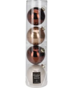 Kerstballen 10 cm 4 Stuks Bruin/Wit