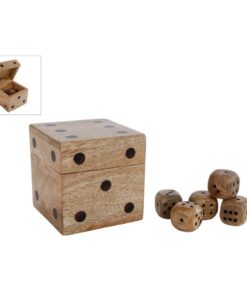 Magohouten Dobbelsteendoos met 5 Dobbelstenen 9x9x9 cm