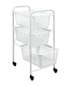 Metaltex Opbergrek met Wielen + 3 Manden 30x38x68 cm Wit