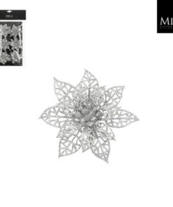 Mica Decorations Clip Poinsettia 1x8 cm 6 Stuks Zilver