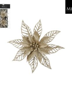 Mica Decorations Clip Poinsettia 2x16 cm Champagne 2 Stuks