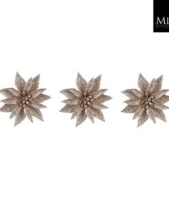 Mica Decorations Clip Poinsettia 3x10 cm 3 Stuks Champagne
