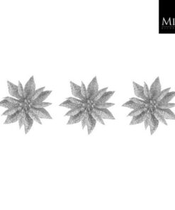 Mica Decorations Clip Poinsettia 3x10 cm 3 Stuks Zilver
