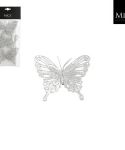 Mica Decorations Clip Vlinder 10x8 cm 3 Stuks Zilver
