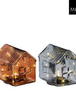 Mica Decorations Transparant LED Huis 12x9.5x11.5 cm Grijs/Bruin Assorti