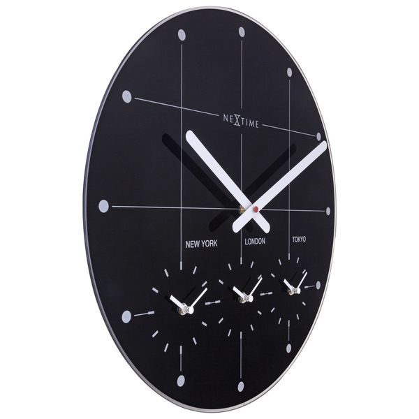 NeXtime NE-8197ZW Wereldtijden Klok - Stille Wandklok - 43cm - Zwart - Glazen Klok - - "Big City" - Image 2