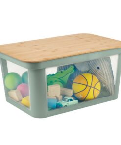 Rotho PINA Opbergbox met Deksel 45L Sage Green/Bamboe/Transparant