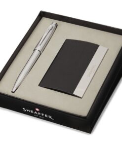 Sheaffer SF-G2930651-3 Balpen 100 M Giftset Brushed Chrome Nickel Plated + Visitekaarthouder