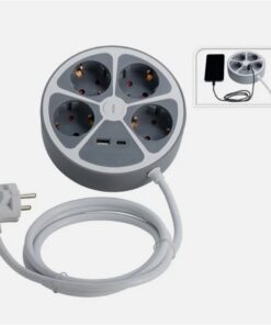 Stekkerdoos Rond 4 Weg + USB Aansluiting Grijs/Wit